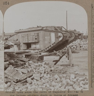 British tank amid the ruins of Bapaume by English Photographer